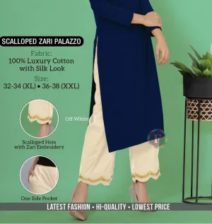 Off- White Cotton Palazzo Pants with Zari Embroidery