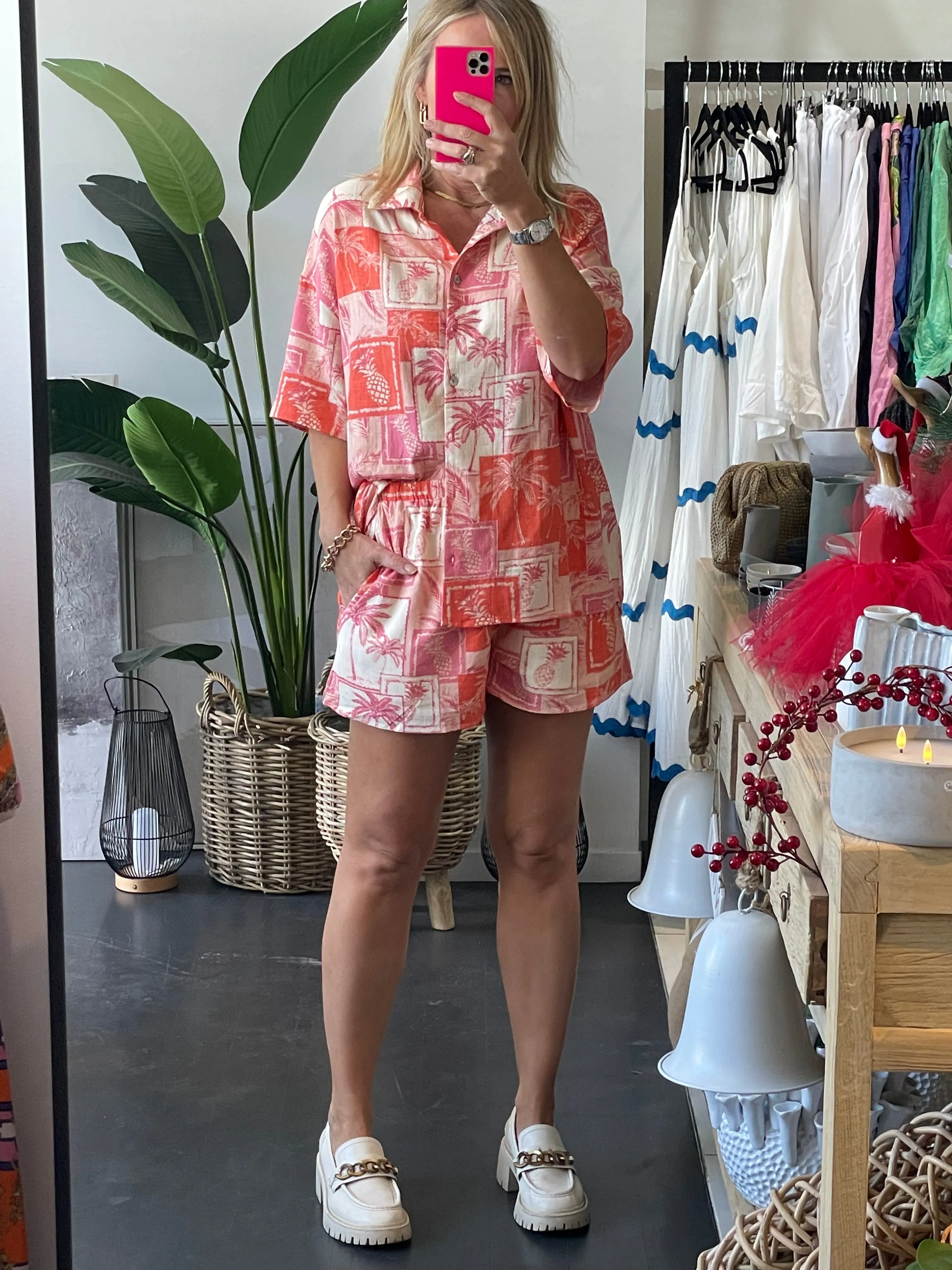 Pink Palms Shirt & Shorts Set