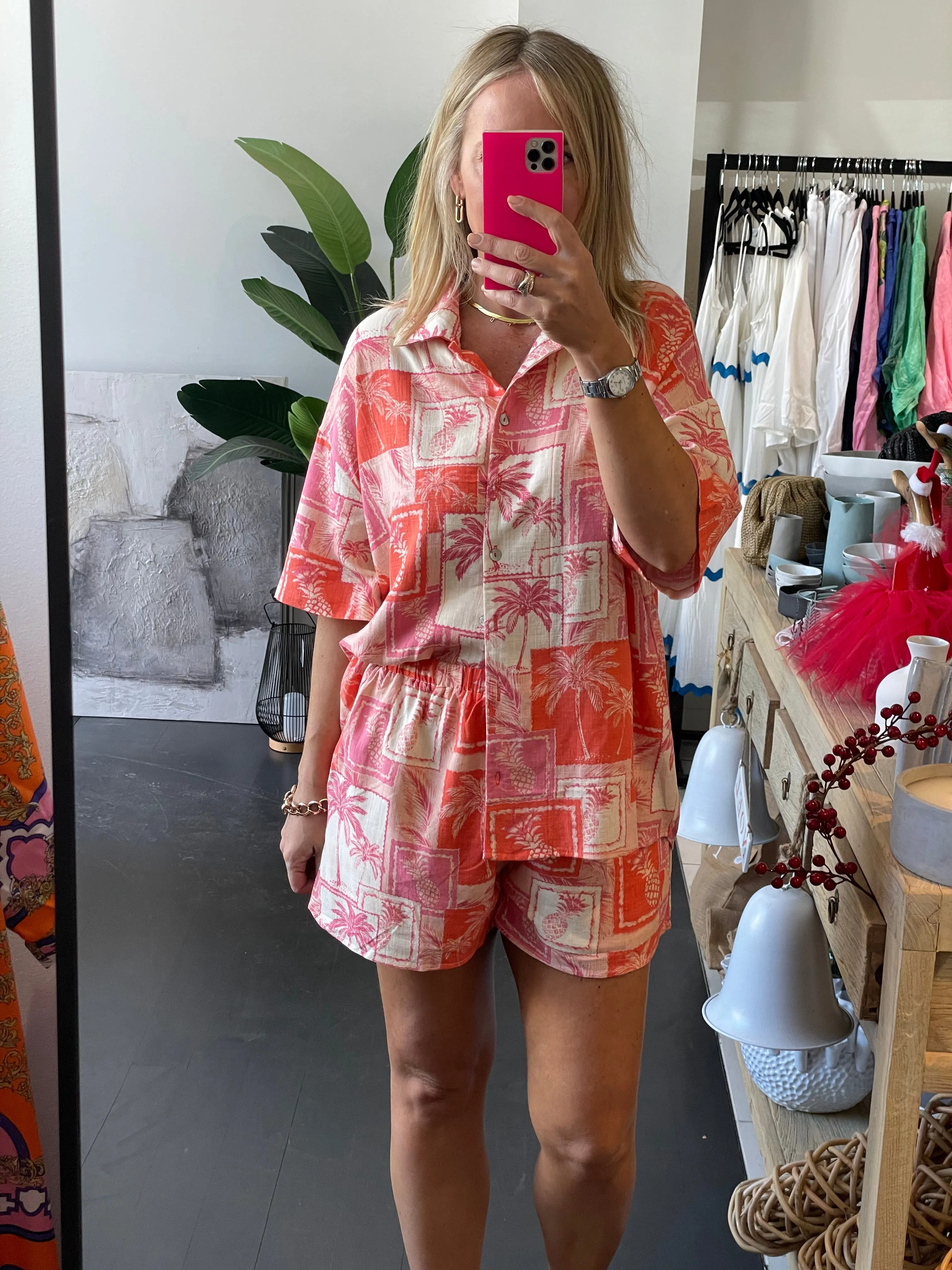 Pink Palms Shirt & Shorts Set