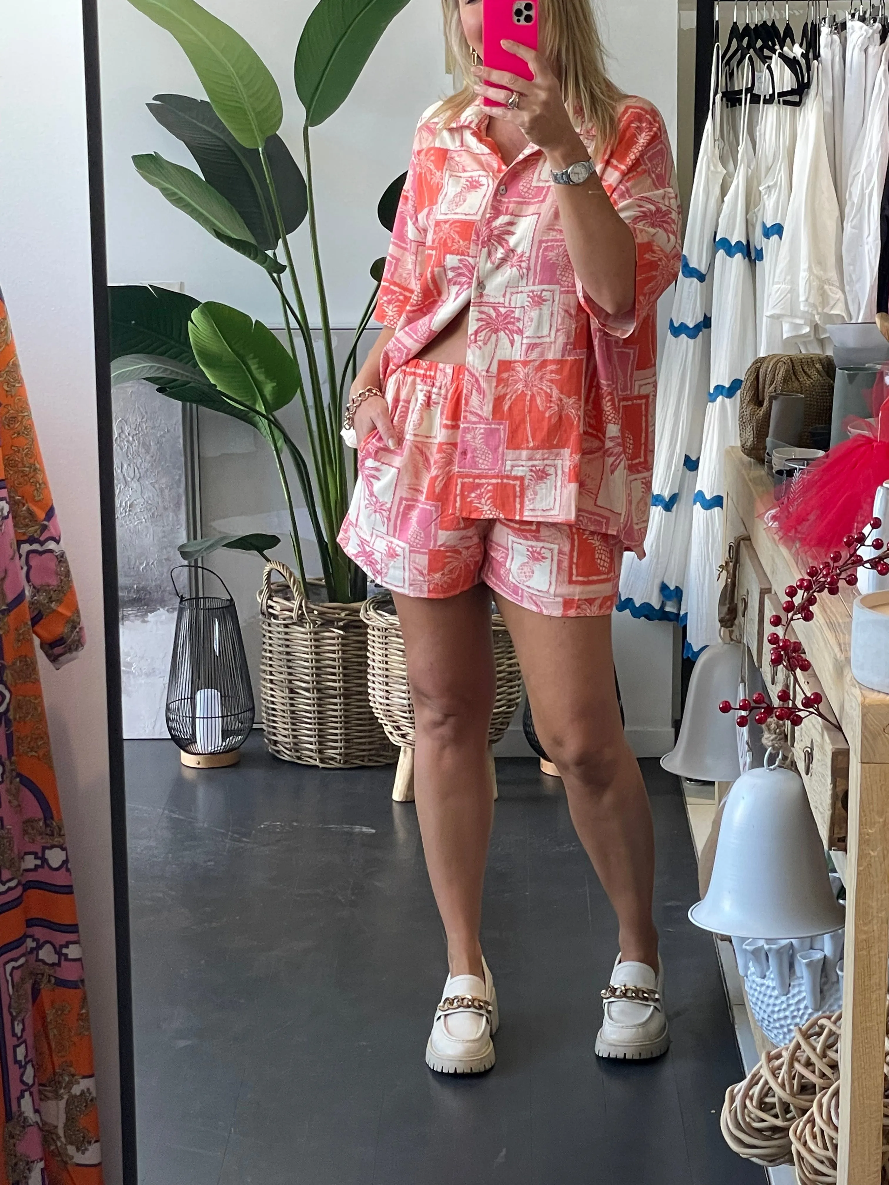 Pink Palms Shirt & Shorts Set