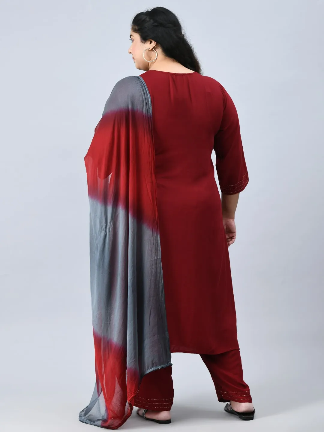 Plus Size Mesmerizing Maroon Kurta Pant Set