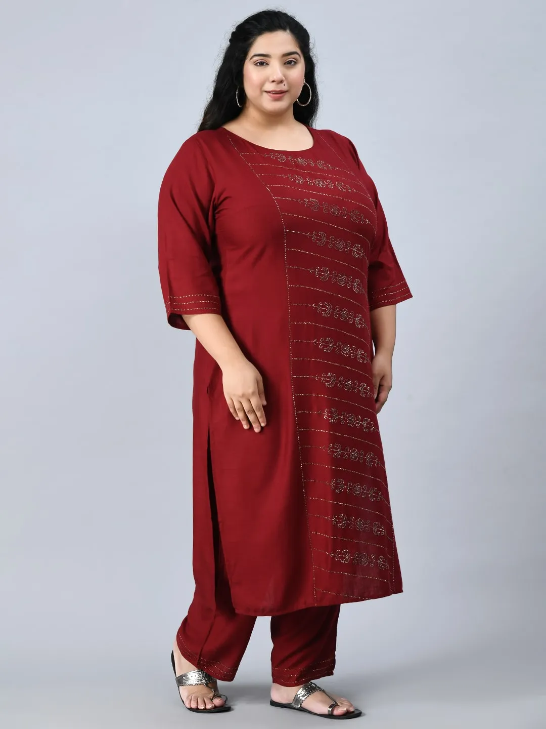 Plus Size Mesmerizing Maroon Kurta Pant Set