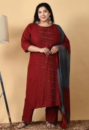 Plus Size Mesmerizing Maroon Kurta Pant Set