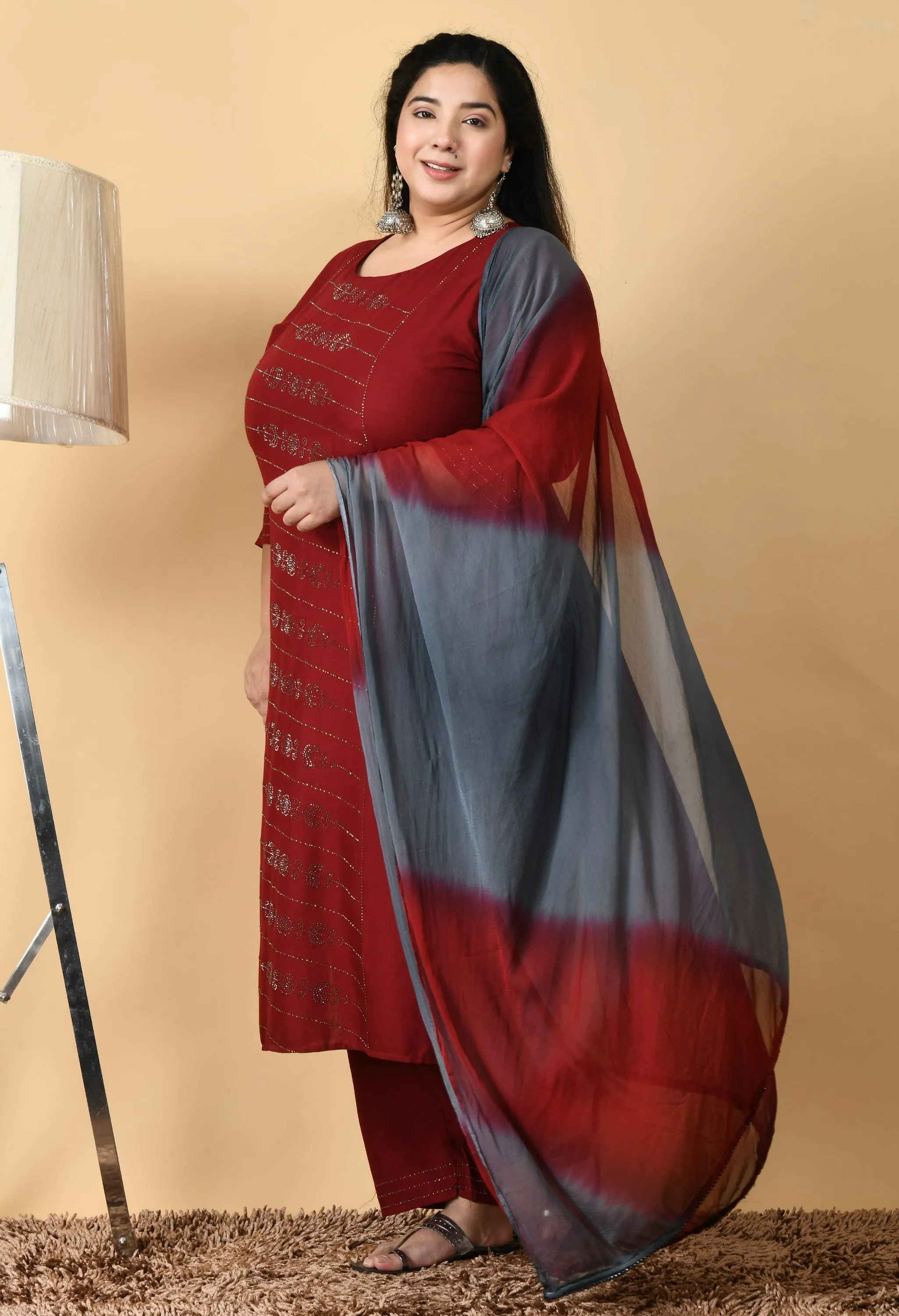 Plus Size Mesmerizing Maroon Kurta Pant Set