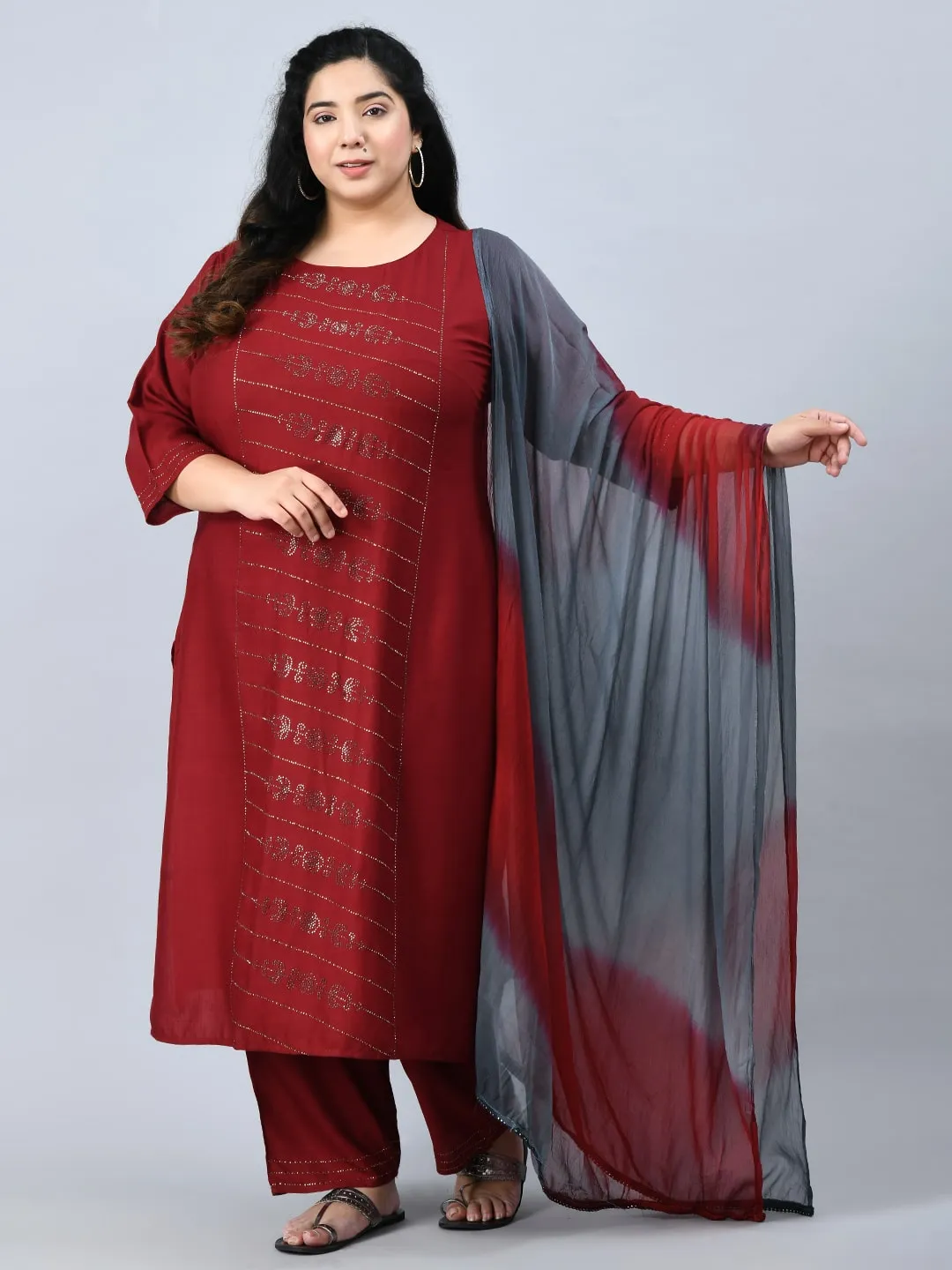 Plus Size Mesmerizing Maroon Kurta Pant Set