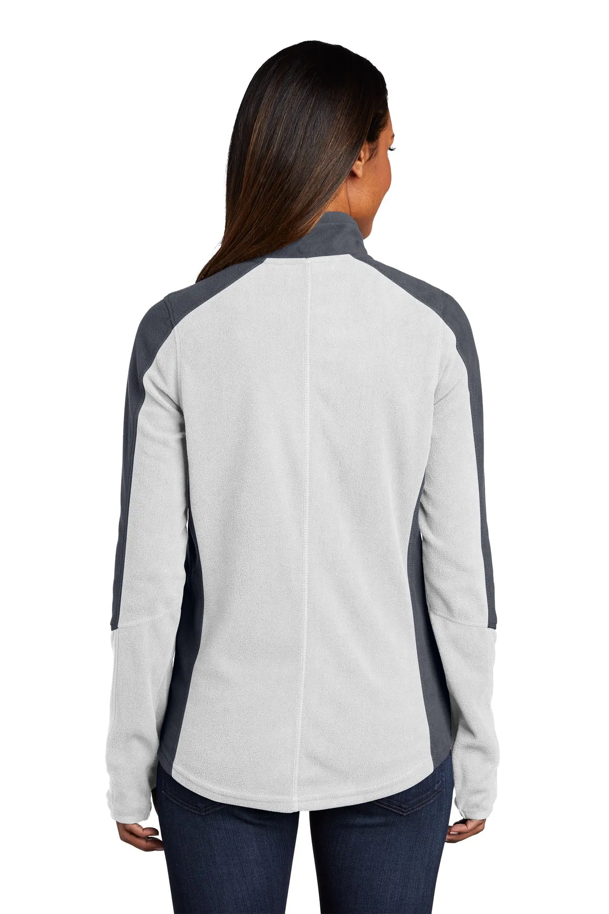 Port Authority Ladies Colorblock MicroFleece Customized Jackets, White/ Battleship Grey