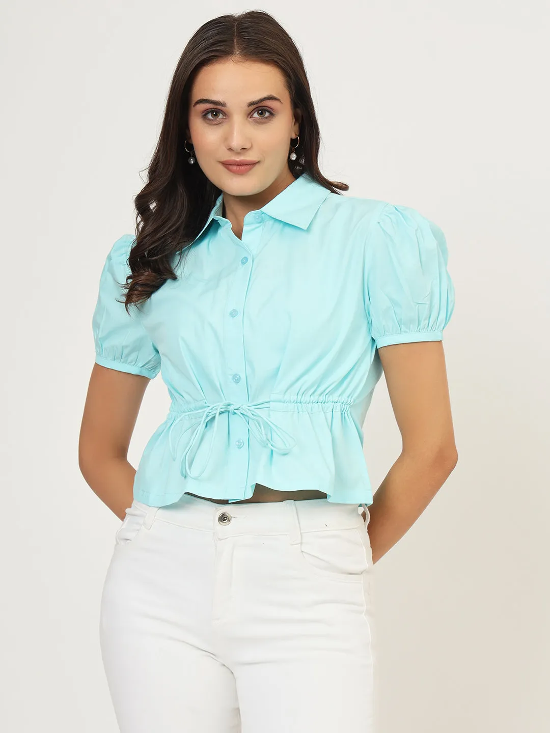 Puff Sleeve Cotton Shirt Style Top