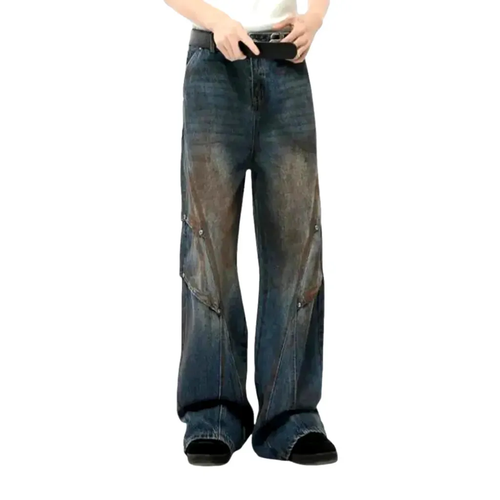 Retro creased boho men's jeans