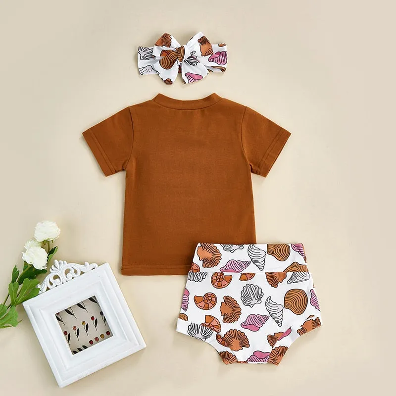 Shell Print Baby Girls 3pcs Clothes Sets 0-24M