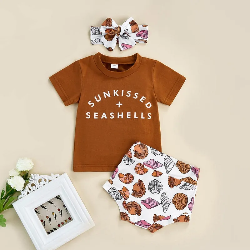 Shell Print Baby Girls 3pcs Clothes Sets 0-24M