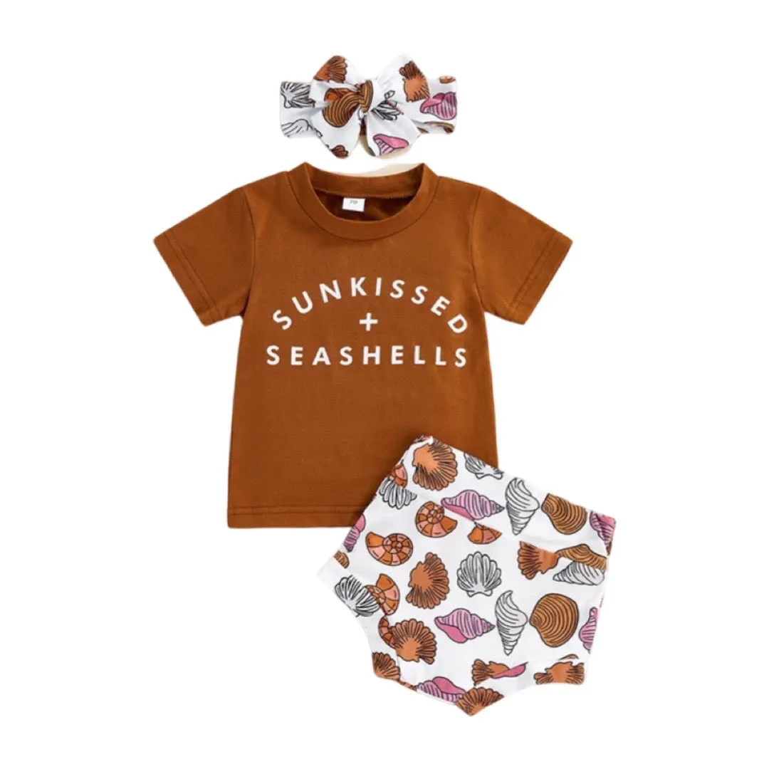 Shell Print Baby Girls 3pcs Clothes Sets 0-24M