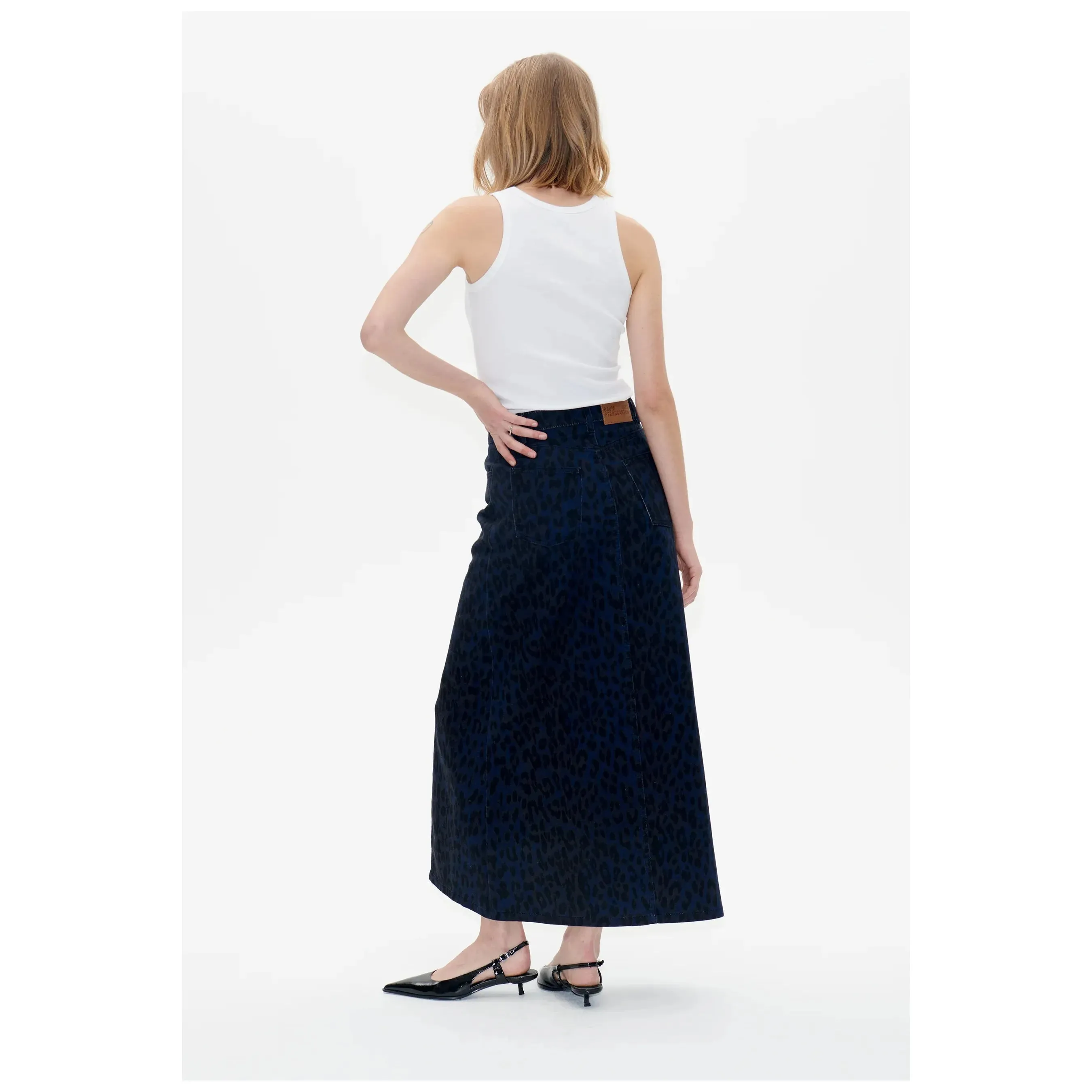 Sigge Denim Midi Skirt Blue Leopard