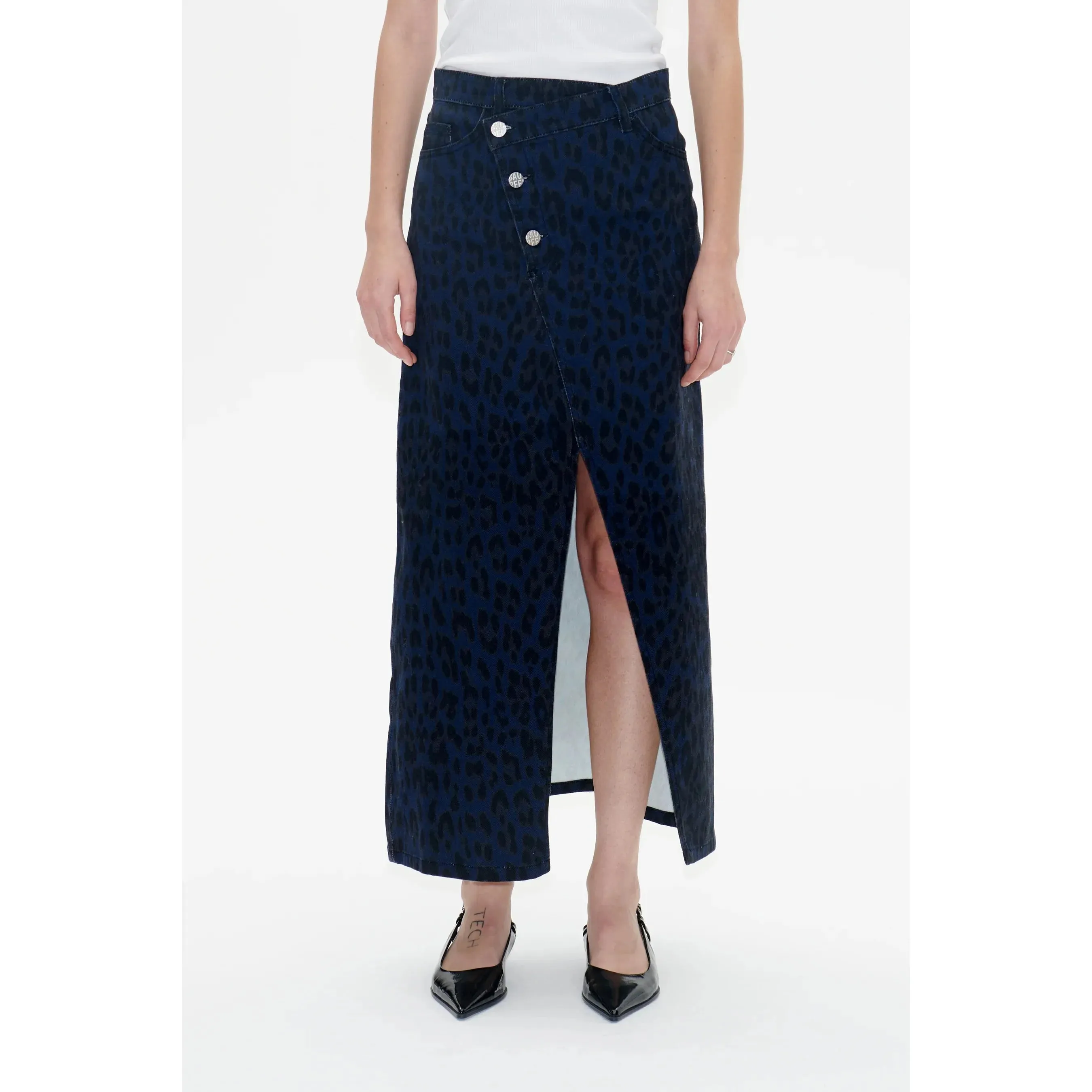 Sigge Denim Midi Skirt Blue Leopard