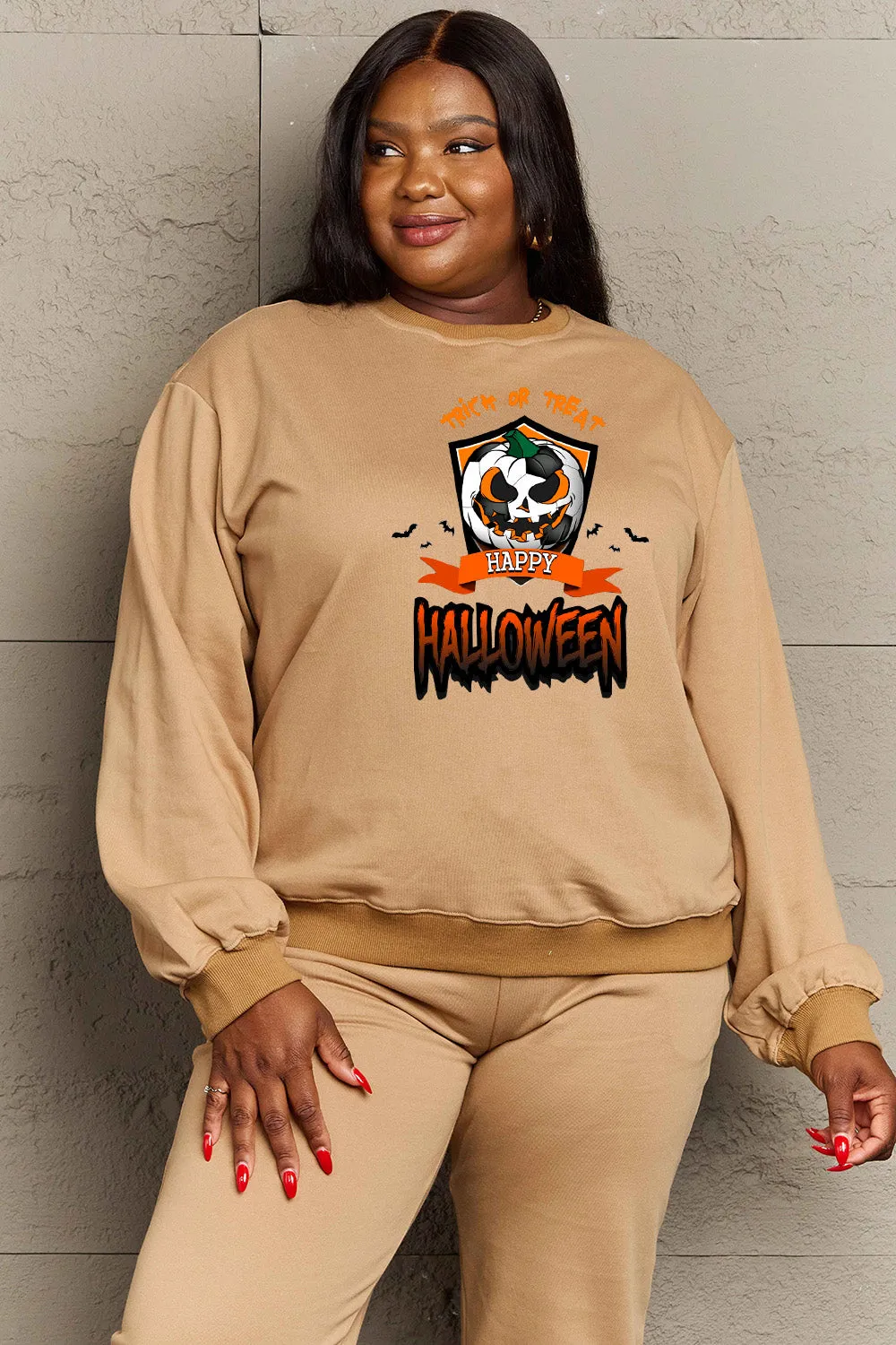 Simply Love Full Size TRICK OR TREAT HAPPY HALLOWEEN Graphic Sweatshirt