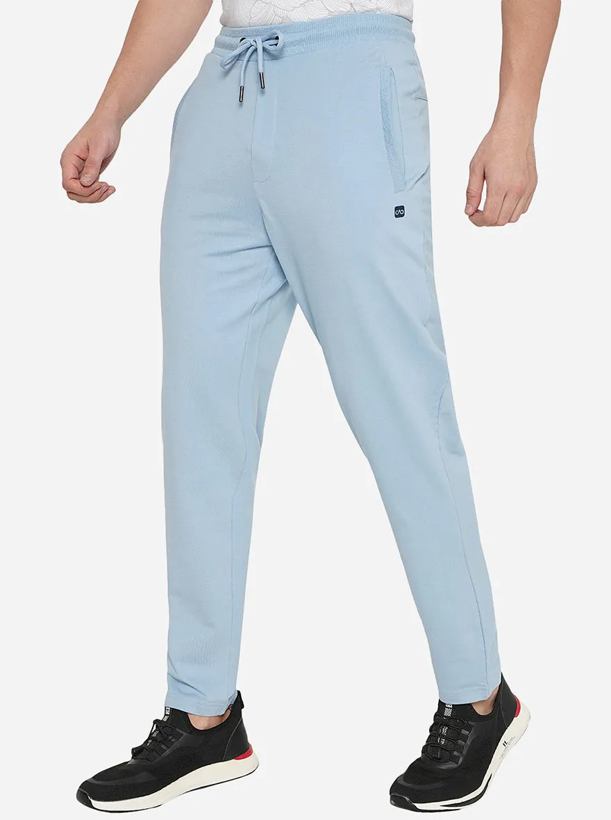 Sky Blue Solid Slim Fit Track Pant | JadeBlue