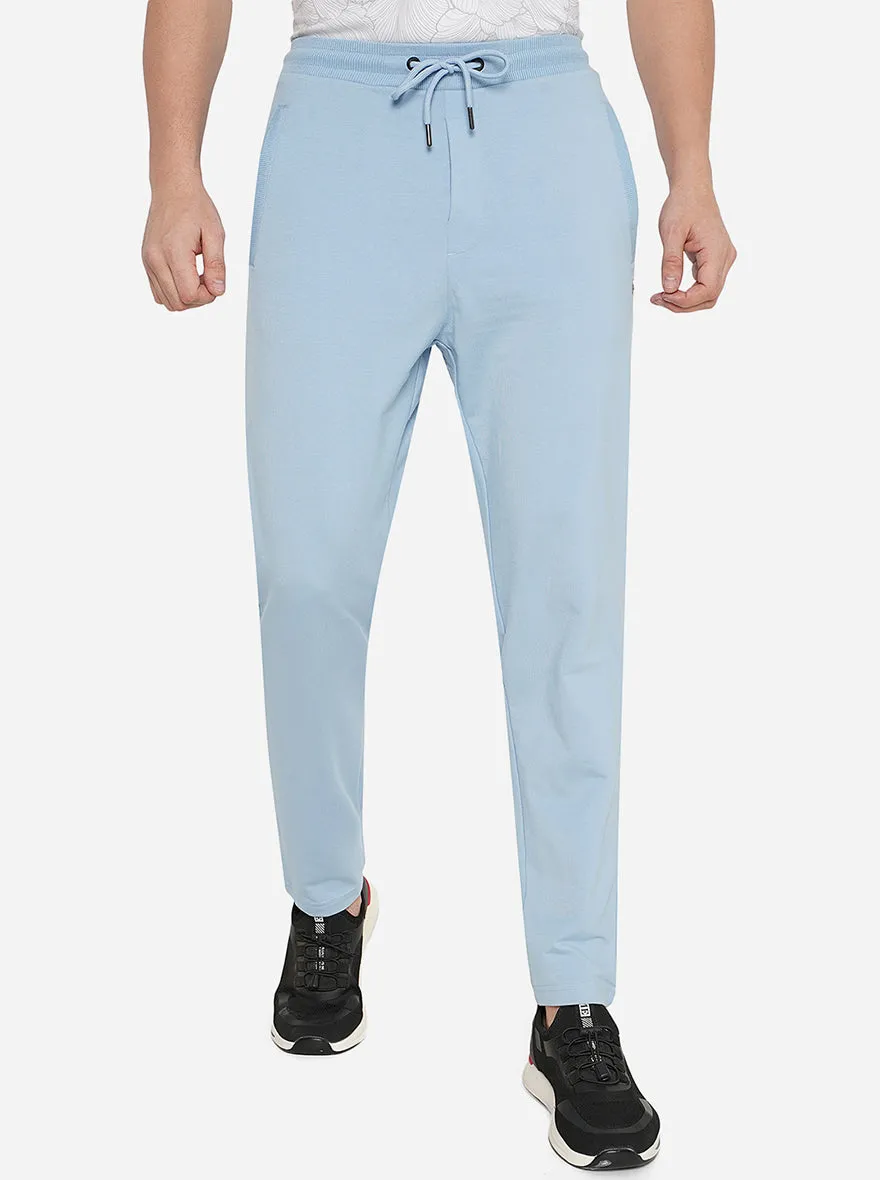 Sky Blue Solid Slim Fit Track Pant | JadeBlue