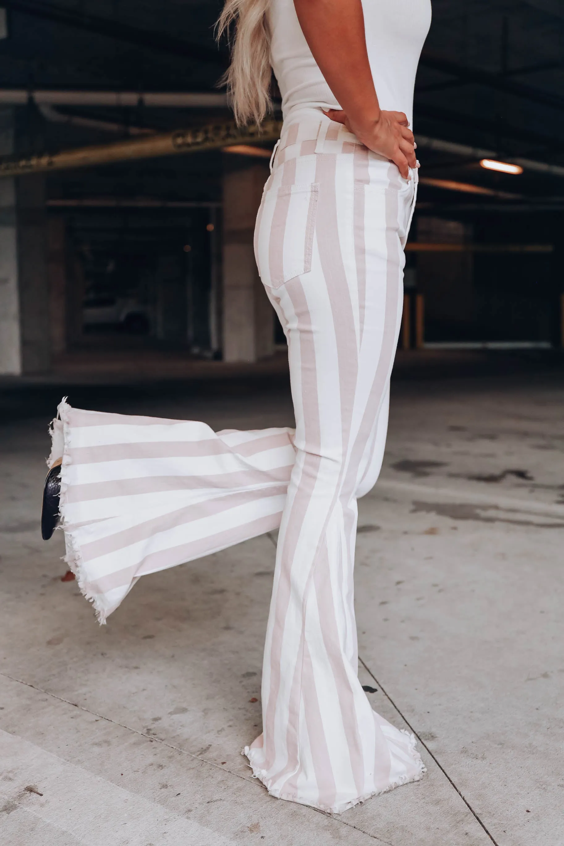 Sleek Striped Pocketed Flare Jeans