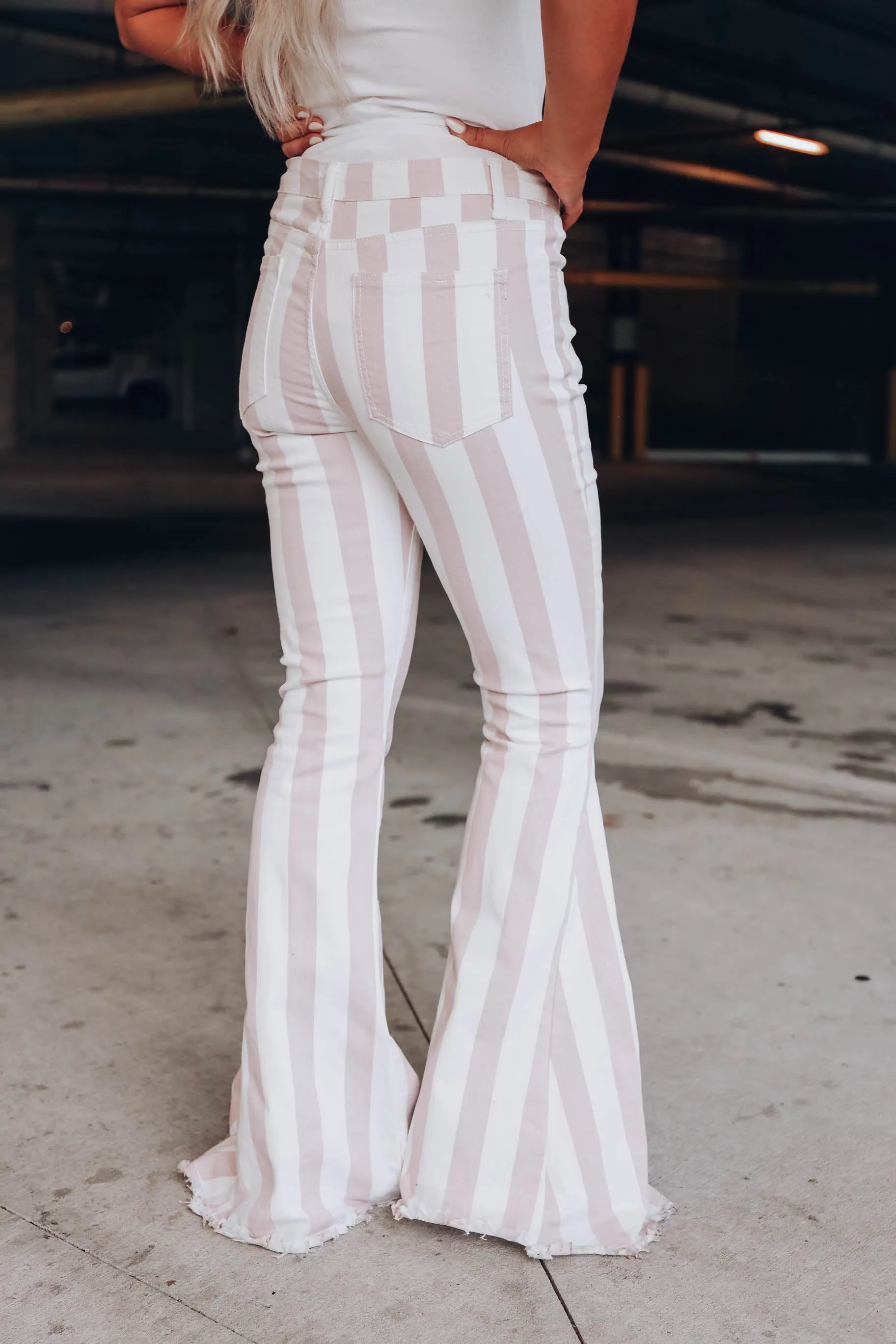 Sleek Striped Pocketed Flare Jeans