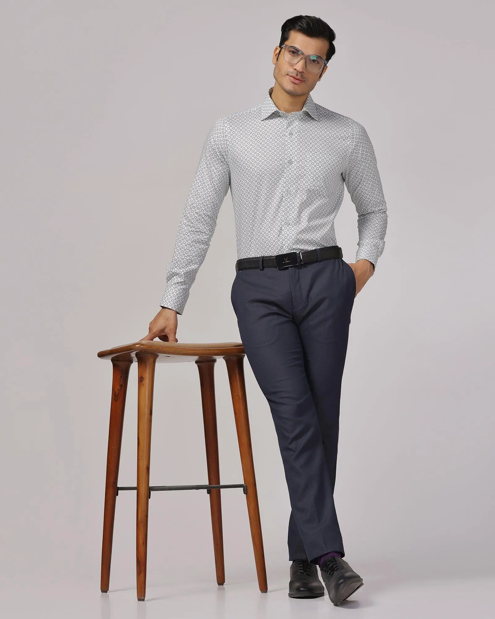 Slim Fit B-91 Formal Navy Textured Trouser - Sive