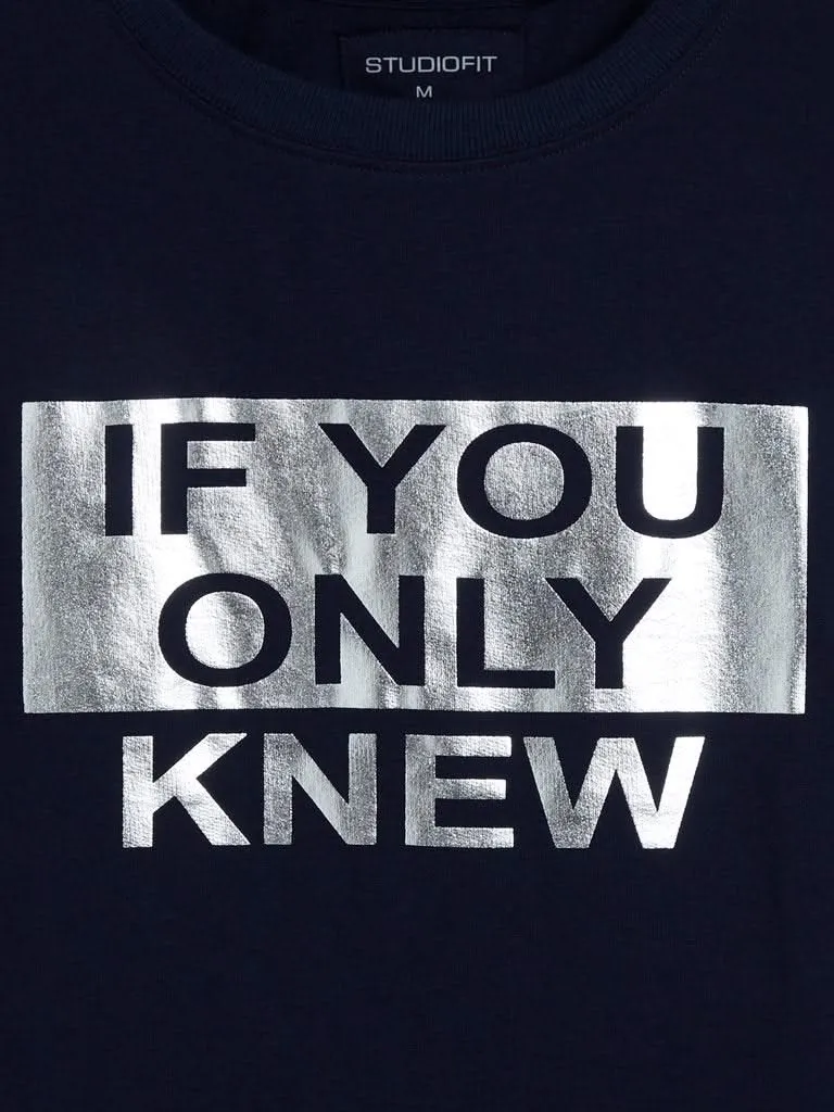 Studiofit Navy Text Printed T-Shirt