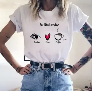 T-Shirt with print 'lashes-love-coffee'