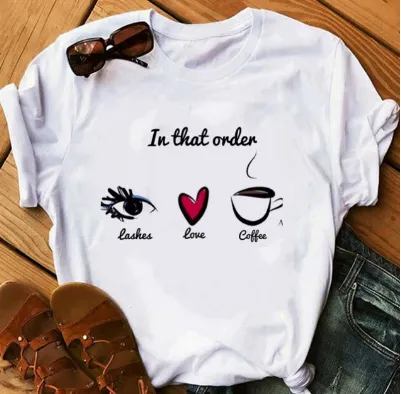 T-Shirt with print 'lashes-love-coffee'