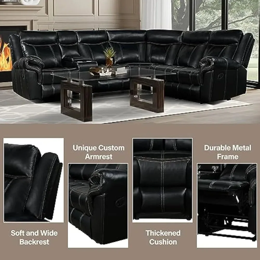 Trendy Faux Leather Sectional Sofa-Manual Recliner with Cup Holder