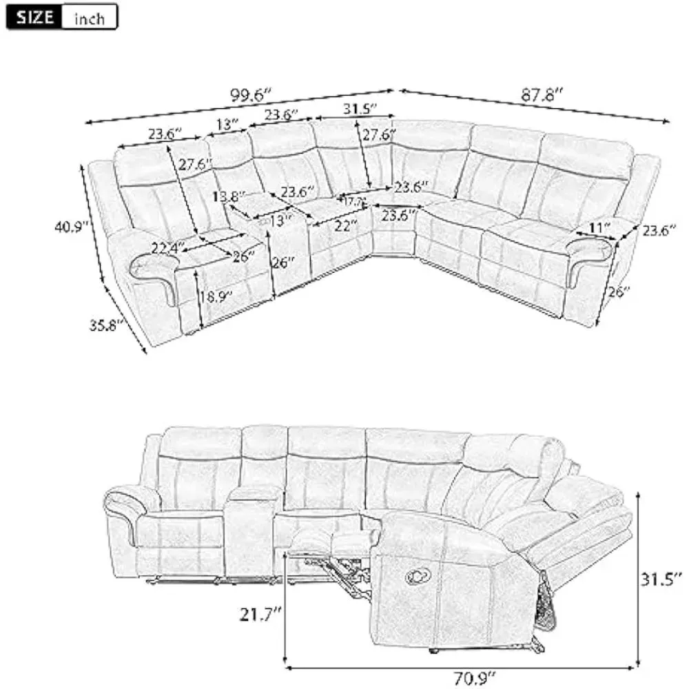 Trendy Faux Leather Sectional Sofa-Manual Recliner with Cup Holder
