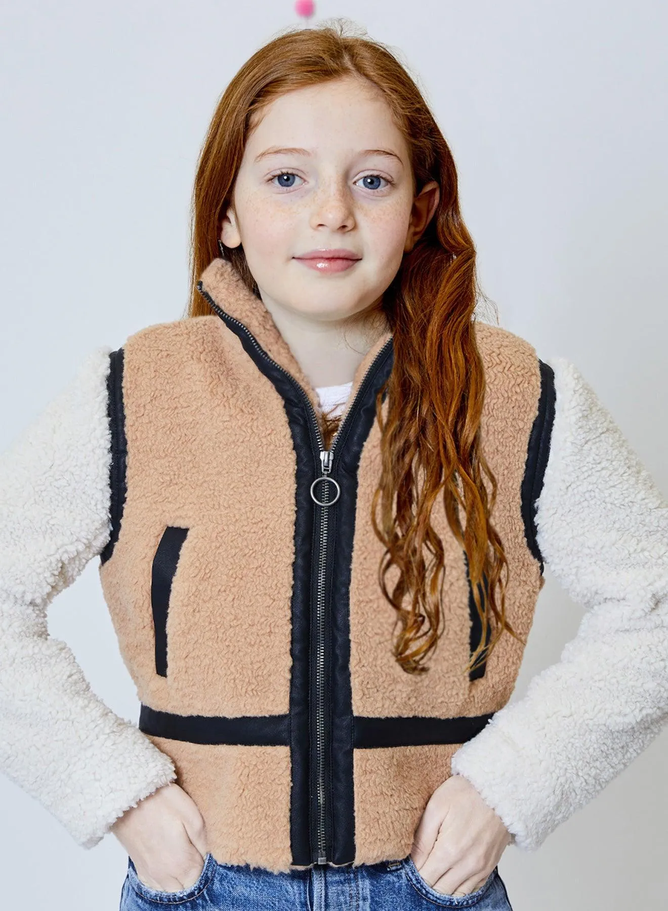 Tween Outerwear | Camel Combo Fleece Long Sleeve Jacket | Design History