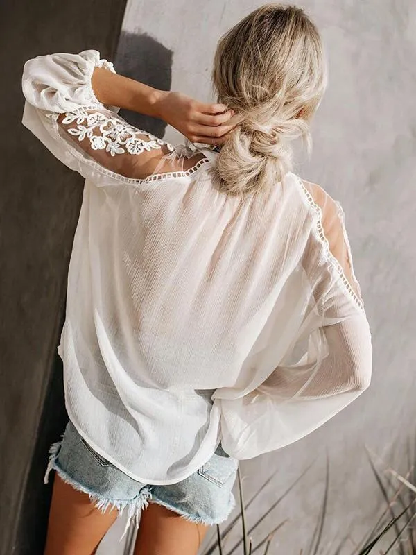 Unique See-through V-neck Lace Blouses&shirts Tops