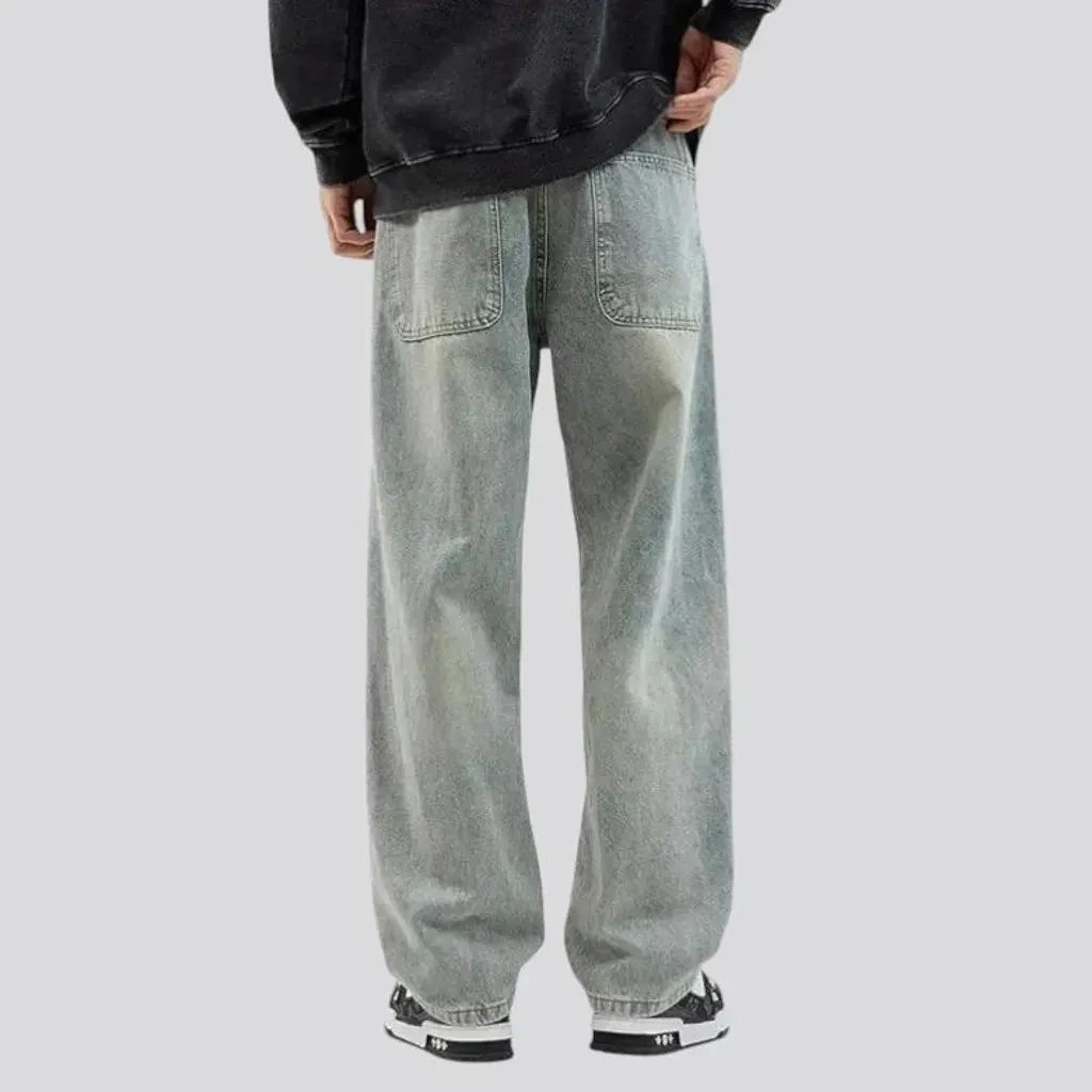 Vintage washed light pattern men's jeans