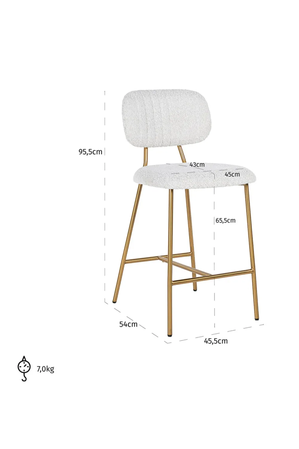 White Bouclé Counter Stool | OROA Xenia