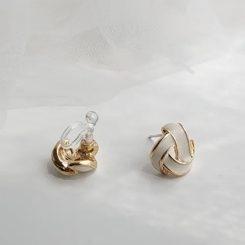 White Knot Invisible Clip On Earrings