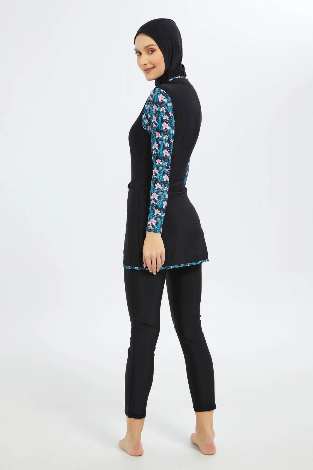 Women Black And Blue Swim Burkini Set (2Piece)