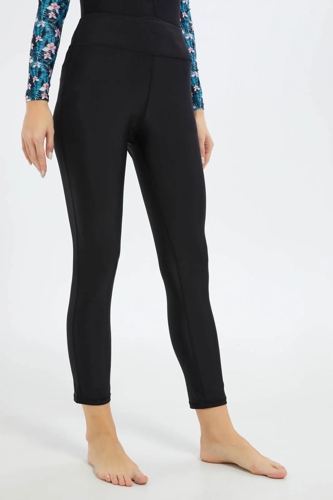 Women Black And Blue Swim Burkini Set (2Piece)