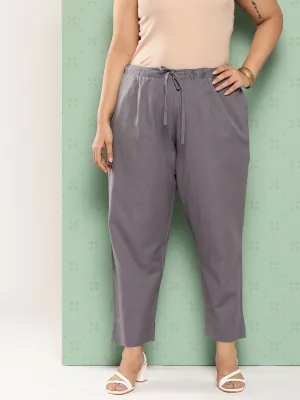 Women Plus Size Grey Cotton Trouser