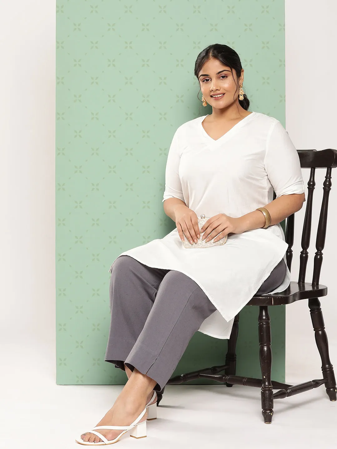 Women Plus Size Grey Cotton Trouser