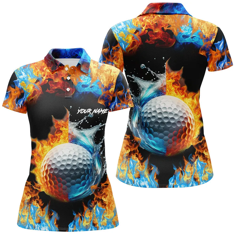 Women Sleeveless Golf Polo Shirt Custom Water Fire Golf Ball Golf Tops, Golf Attire For Ladies